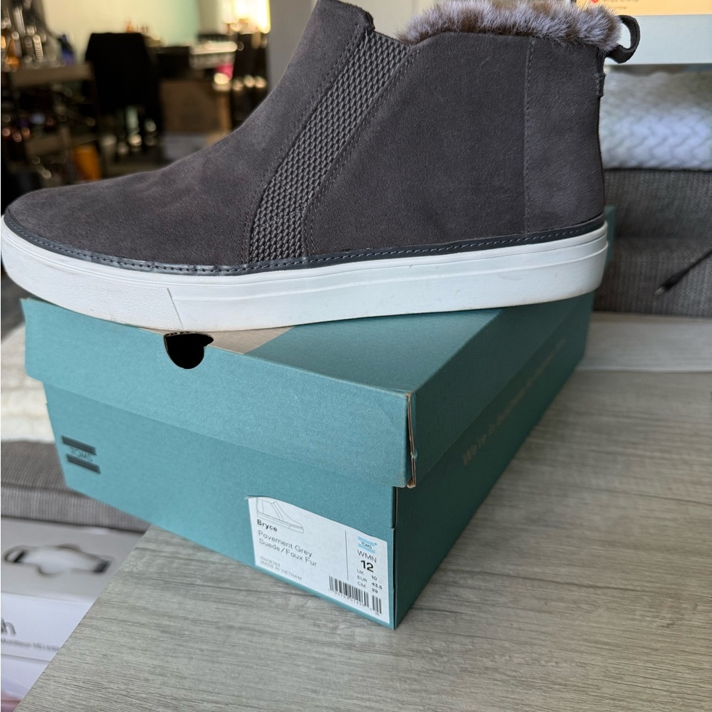 Toms Gray Bryce Slip On Booties with Knit Upper